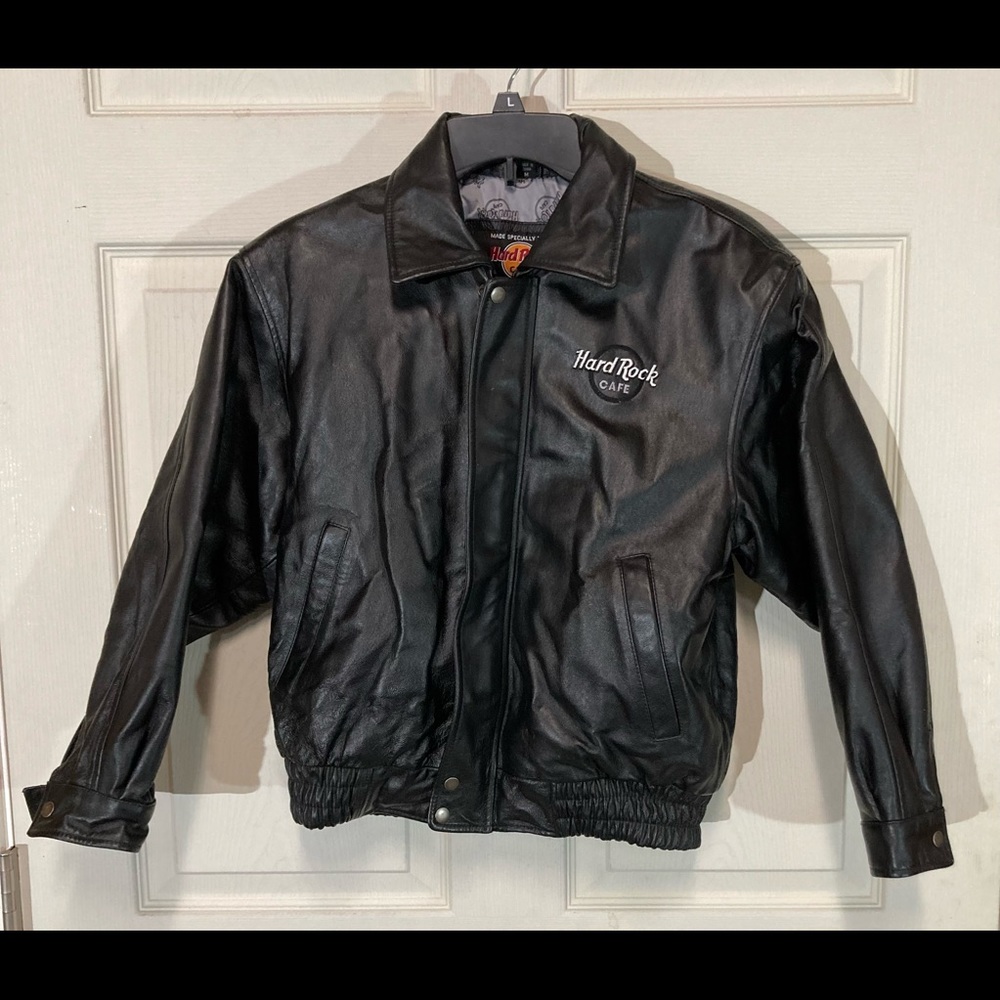 Hard Rock Cafe Lake Tahoe Womens Black Leather Zip-up Jacket Medium